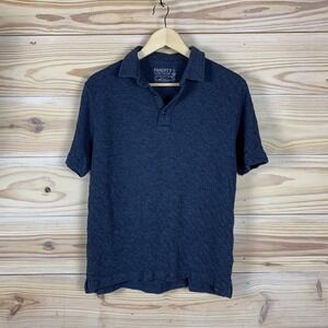 Faherty Cloud Cotton Polo Mens M Navy Blue Textured Short Sleeve